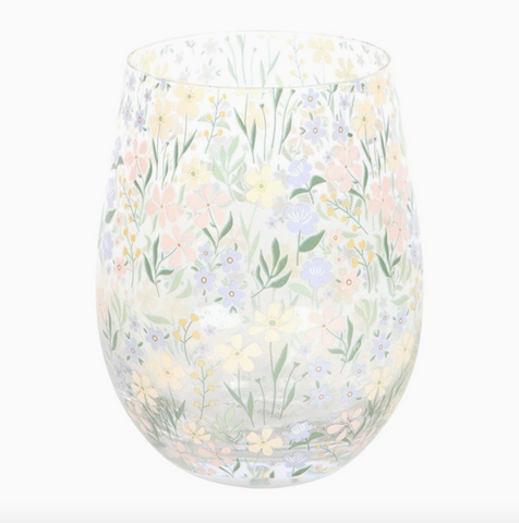 Ditsy Spring Floral Print Stemless Glass