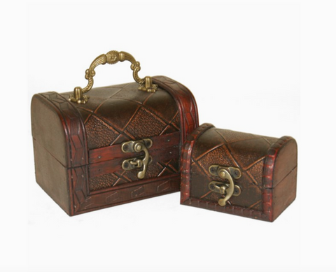 Antiqued Diamond Storage Trunk Treasure Chests (Set of 2)