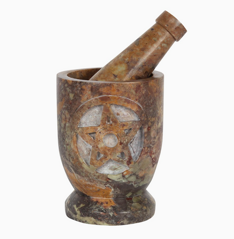 Stone Pentagram Mortar and Pestle