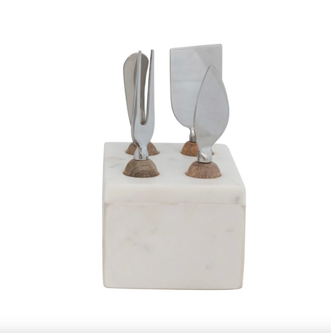 Stainless Steel Cheese Servers w/ Marble Stand