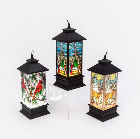 10.5" Stained Glass Lighted Spinning Water Globe