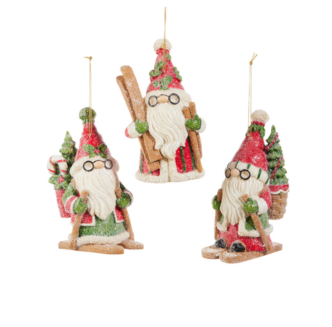 5" Skiing Santa Gnome Ornament