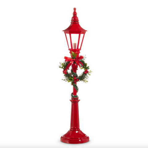 21" Lighted Red Lamp Post