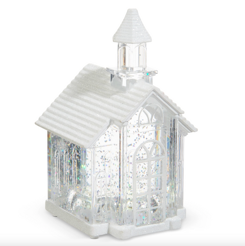 4.25" Mini Lighted Glitter Water Church Ornament