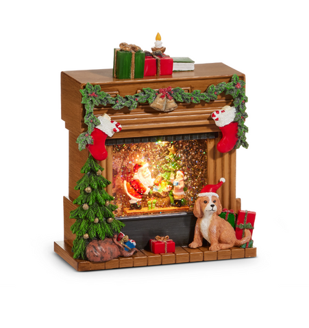 9" Santa Lighted Water Fireplace