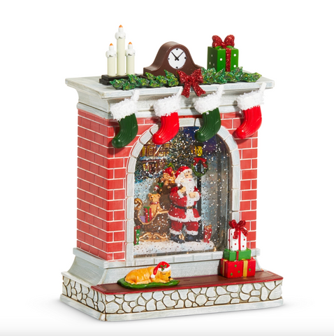 10" Dog Santa Lighted Water Fireplace