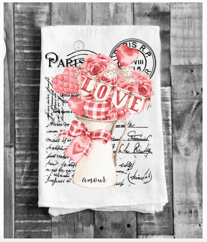 French Valentine Cotton Tea Towel