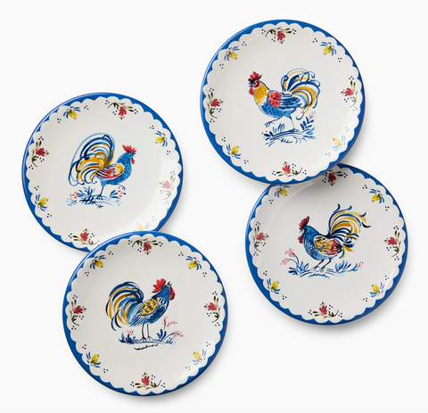 French Rooster Canape Plates 6in 4 Asst