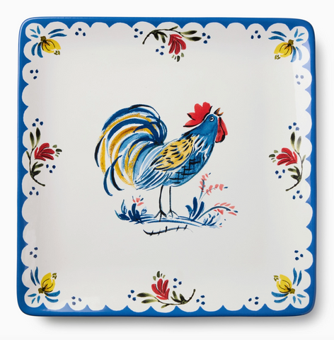 French Rooster Square Platter 12.5"