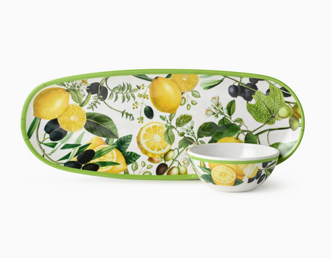 Limone Melamine Oval Tray with Dip Bowl