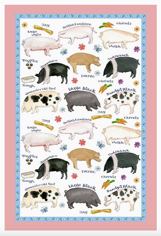 Pig Breeds - Cotton Tea Towel