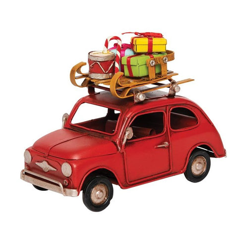 Red Car With Luggage Figurine