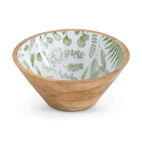 Wooden Bowl w/ Fern Enamel