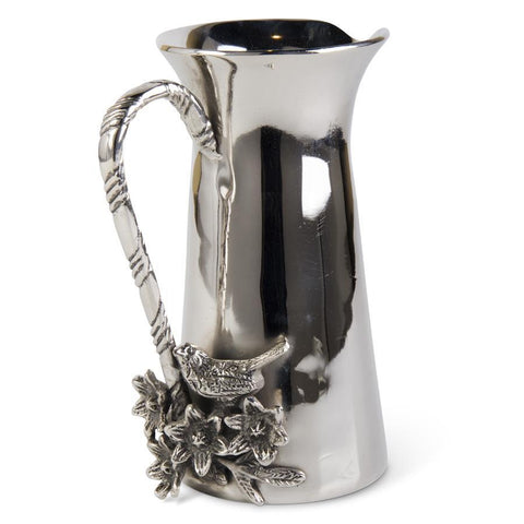 Silver Nickel Water Pitcher with Birds and Twigs