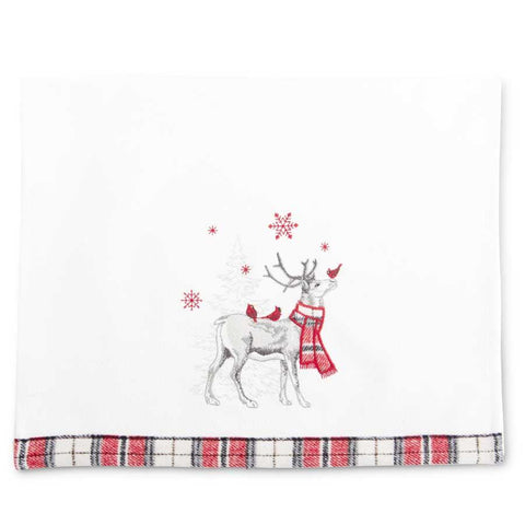 Embroidered Deer & Cardinal Towel