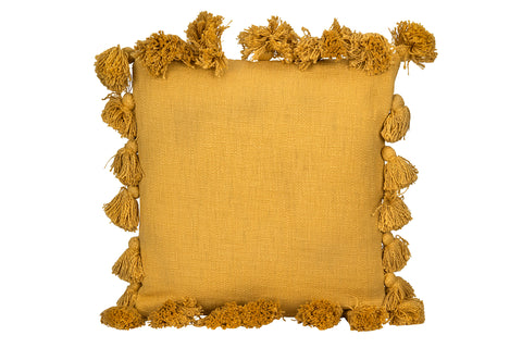 18" Sq Cotton Woven Pillow w/Tassels, Mustard Color