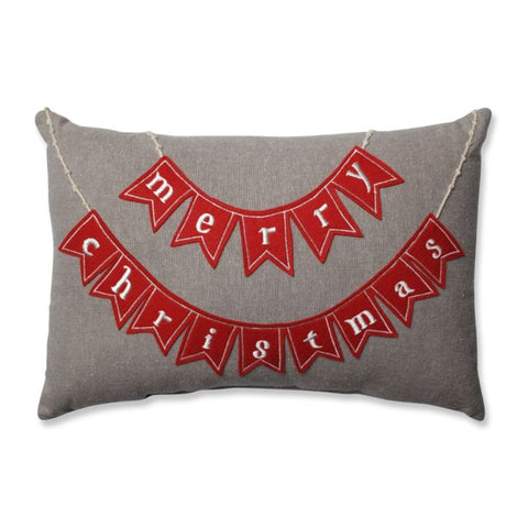 Gray Throw Pillow w/Red Merry Christmas Banner
