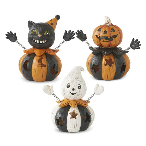 LED Pumpkin Figurine with Spring Arms