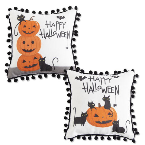 Halloween Pillows w/Black Pompoms