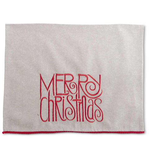 Gray Cotton Towel w/Red Embroidered Merry Christmas
