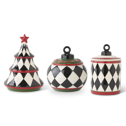 Black & White Harlequin Checkered Ceramic Jars