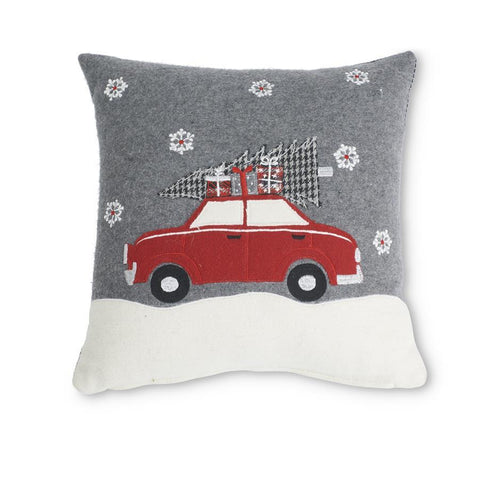 Gray Wool Pillow w/ Red Car