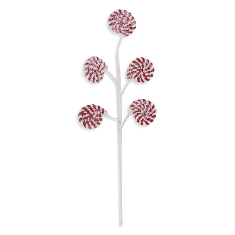 Glittered Red & White Flocked Lollypop Spray