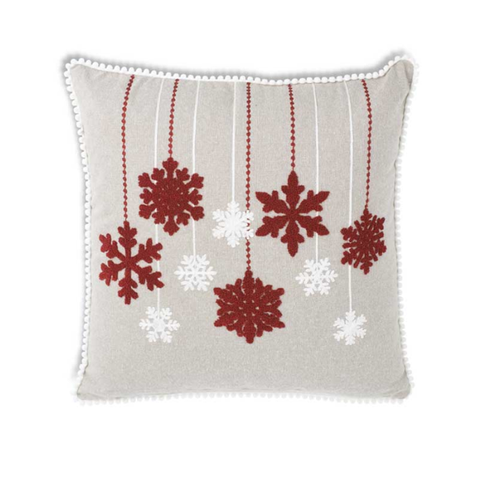 Linen Pillow w/ Hanging Snowflakes