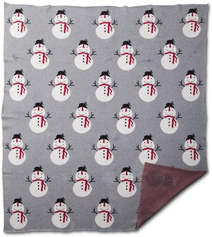 Cotton Knit Gray Snowman Throw Blanket
