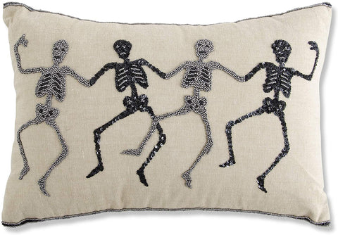 18 Inch Pillow with Beaded Skeletons