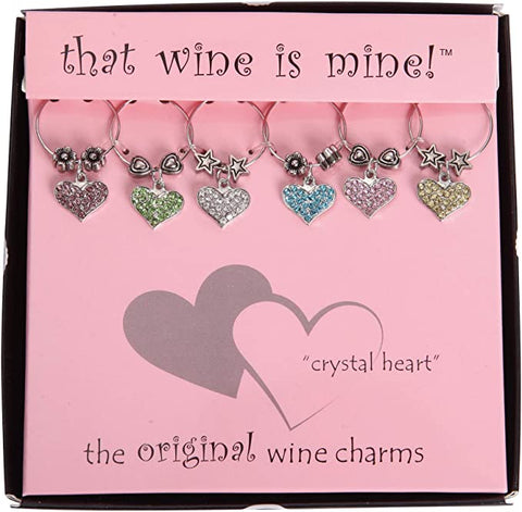 Crystal Heart Wine Charms