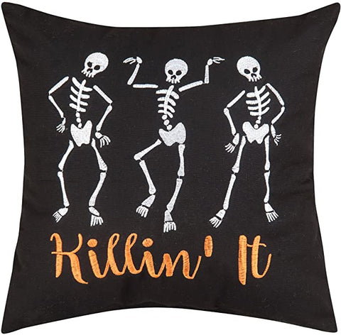 Killin' It Dancing Skeleton Embroidered Pillow