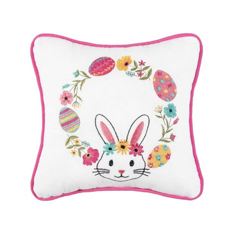 Bunny Egg Wreath Embroidered Pillow
