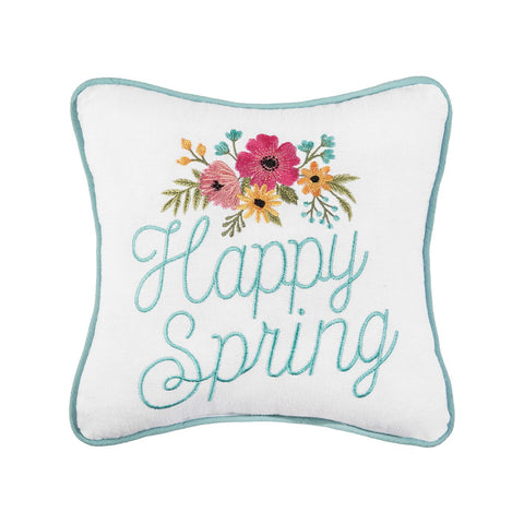 Happy Spring Embroidered Throw Pillow