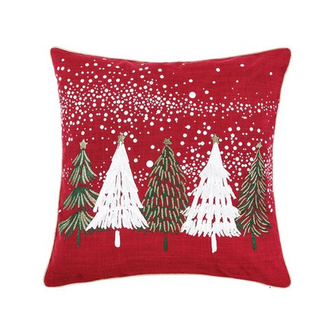 Snowy Trees Embellished Christmas Throw Pillow