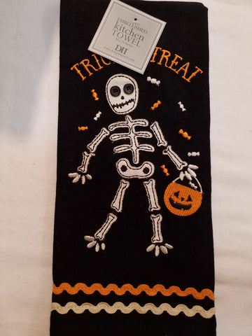 Happy Skeleton Embellished Dish Towel