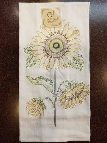 Embroidered White Sunflower Towel