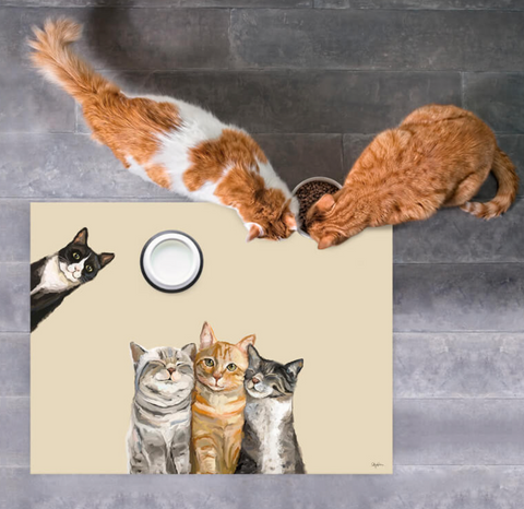 Feline Friends - Three Cats Plus One Vinyl Floorcloth