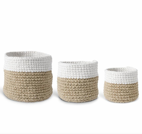 Tan & Cream Woven Basket Set