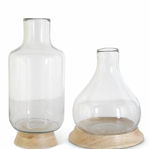 Glass Bottles On Wood Base