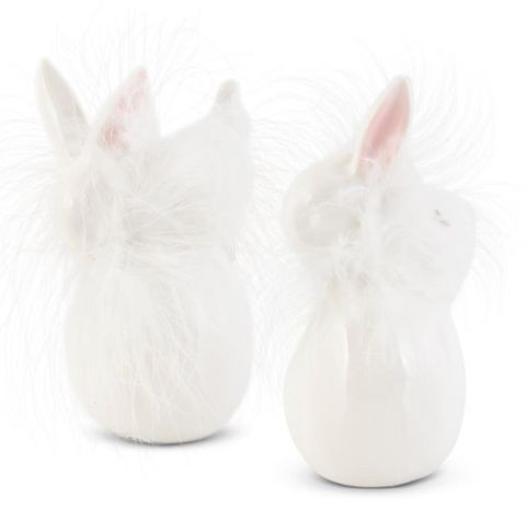 White Porcelain Feathered Bunnies On Eggs