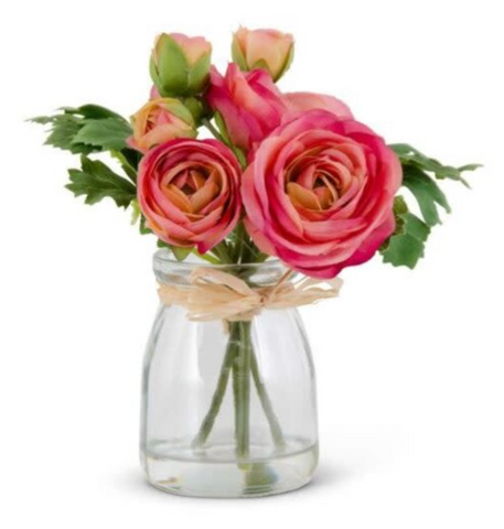 Pink Ranunculus Mini Bouquet in Glass Jar