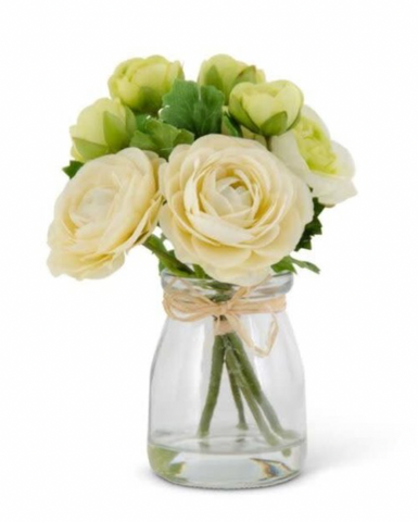White Ranunculus Mini Bouquet in Glass Jar