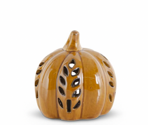 LED Brown Ceramic Mini Pumpkin