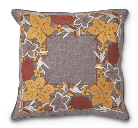 17" Embroidered Fall Leaves Pillow