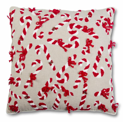 Piped Linen Candy Cane Pillow