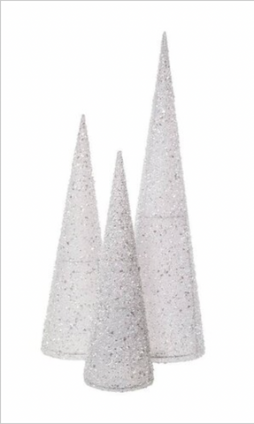 White Wire Cone Trees w/Pearls (Set of 3)