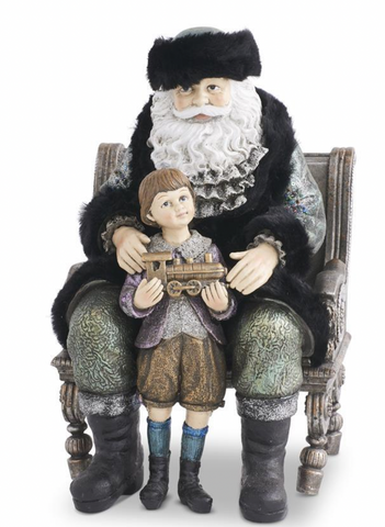 Sitting Fur Santa & Child Figure