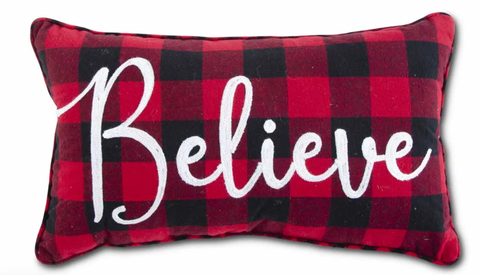 Plaid Rectangular "Believe" Pillow