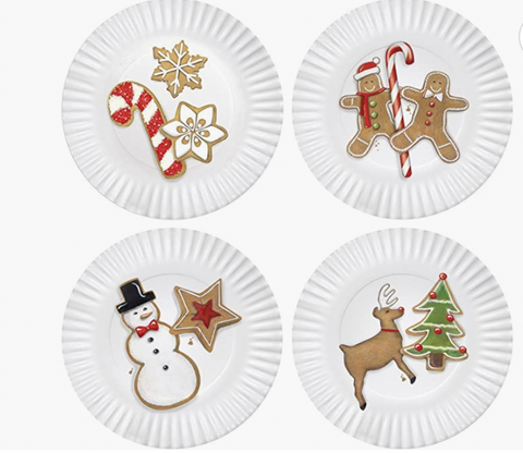 Set of 4 Melamine Christmas Cookie Plates